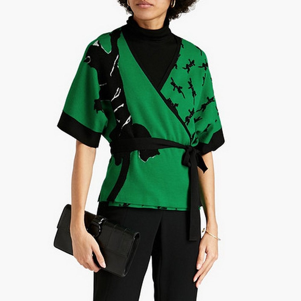 NWT Diane von Furstenberg DVF Cardigan, XS, Green, Knit Wrap Top